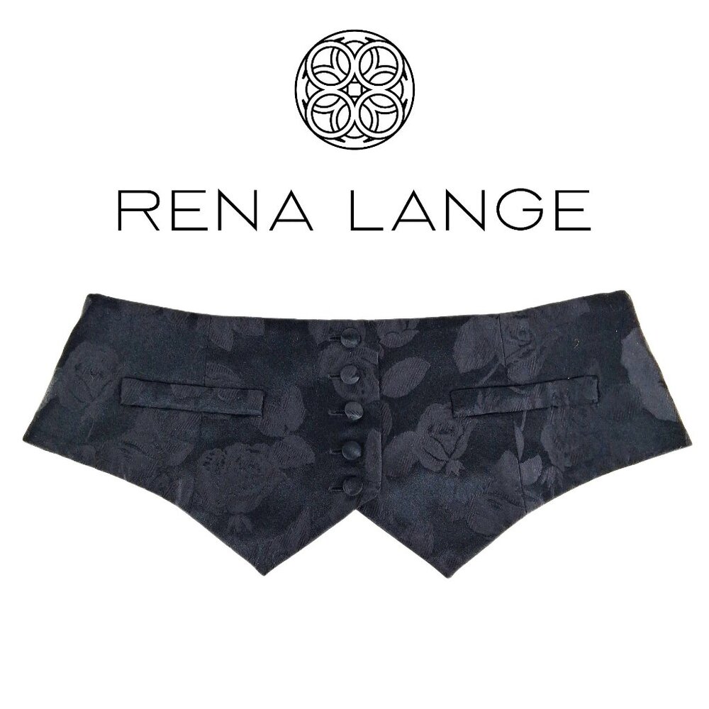 RENA LANGE 100% Silk Floral Jacquard Corset Cinch Belt Black Button Front SZ S